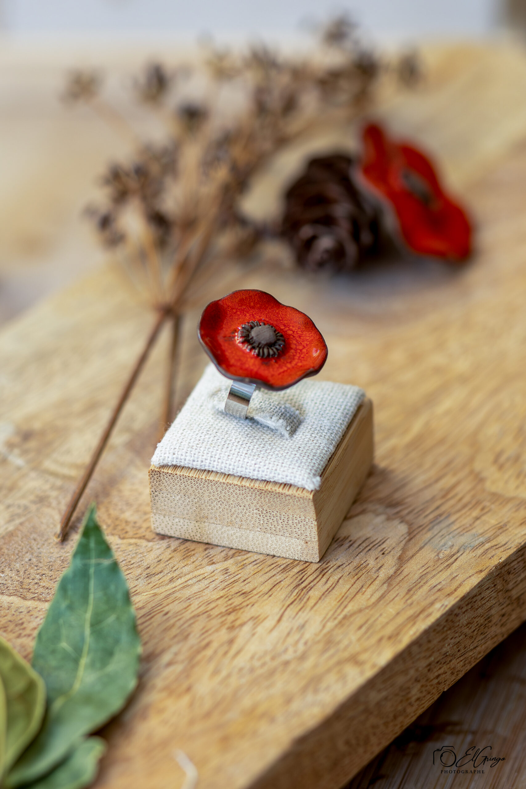 Bague Coquelicot en Céramique – Diffuseur d’Huiles Essentielles