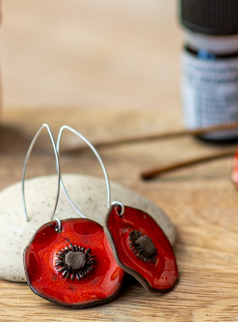 Boucles d’oreilles Coquelicot en Céramique – Diffuseur d’Huiles Essentielles